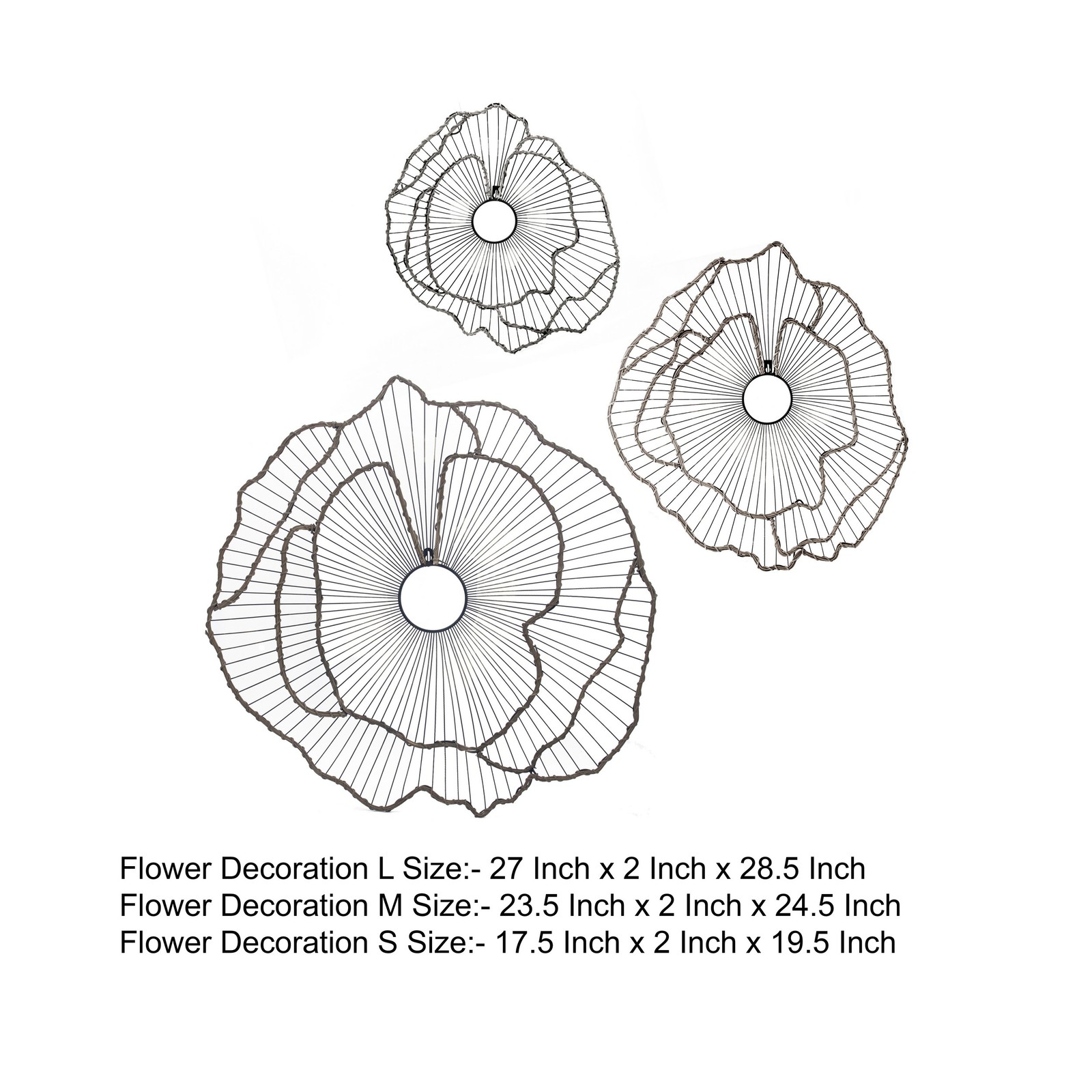 Benjara 30- 24- 18″ Set of 3 Decorative Metal Flowers- Wall Decor Black/Gold