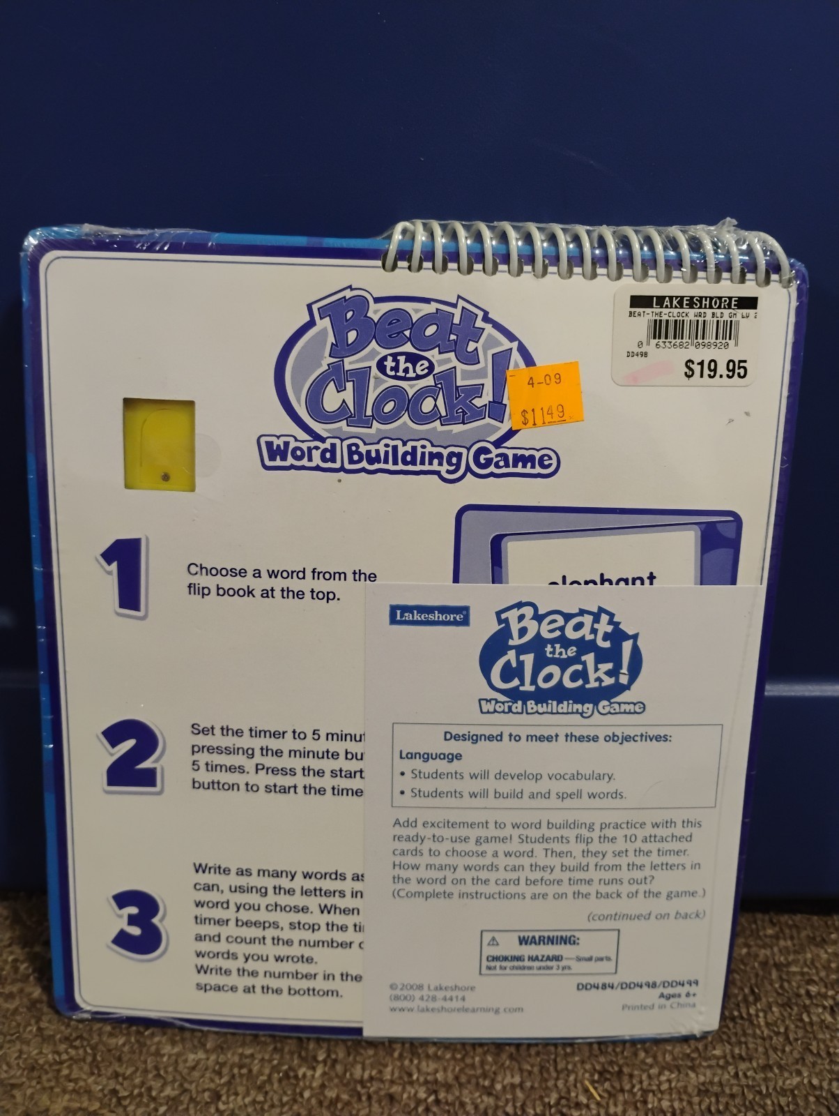 HTF NEW Vintage 2008 Lakeshore Beat the Clock Timer Word Building Game