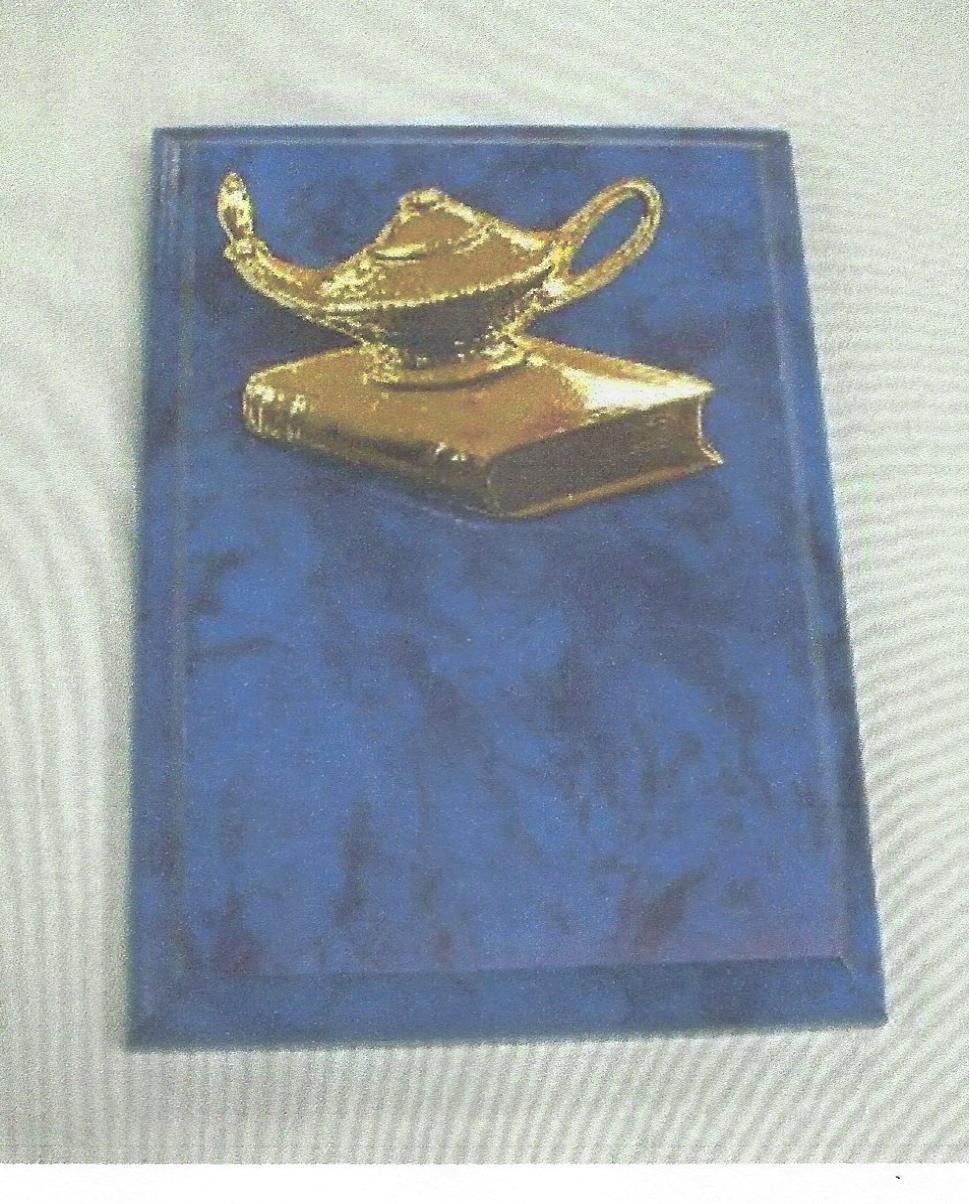 Lamp of Knowledge metal Award plaque blue 5 x 7 size