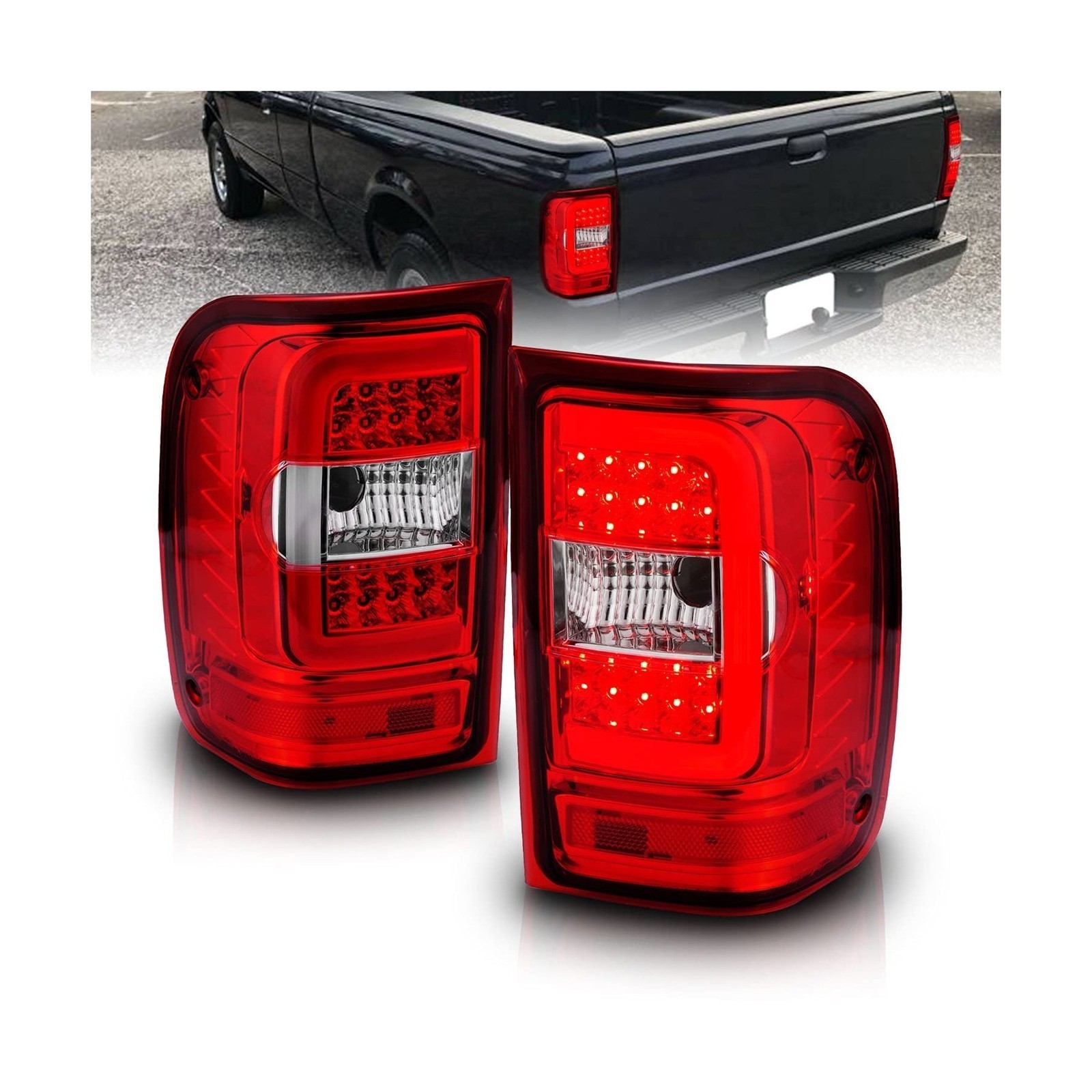 AmeriLite for 2001-2011 Ford Ranger C-Type LED Tube Ruby Red Replacement Brak…
