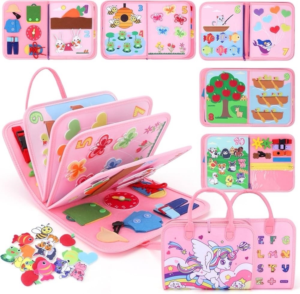 Toddler Busy Board – Busy Book Pink Unicorn Brand New Kids Gift