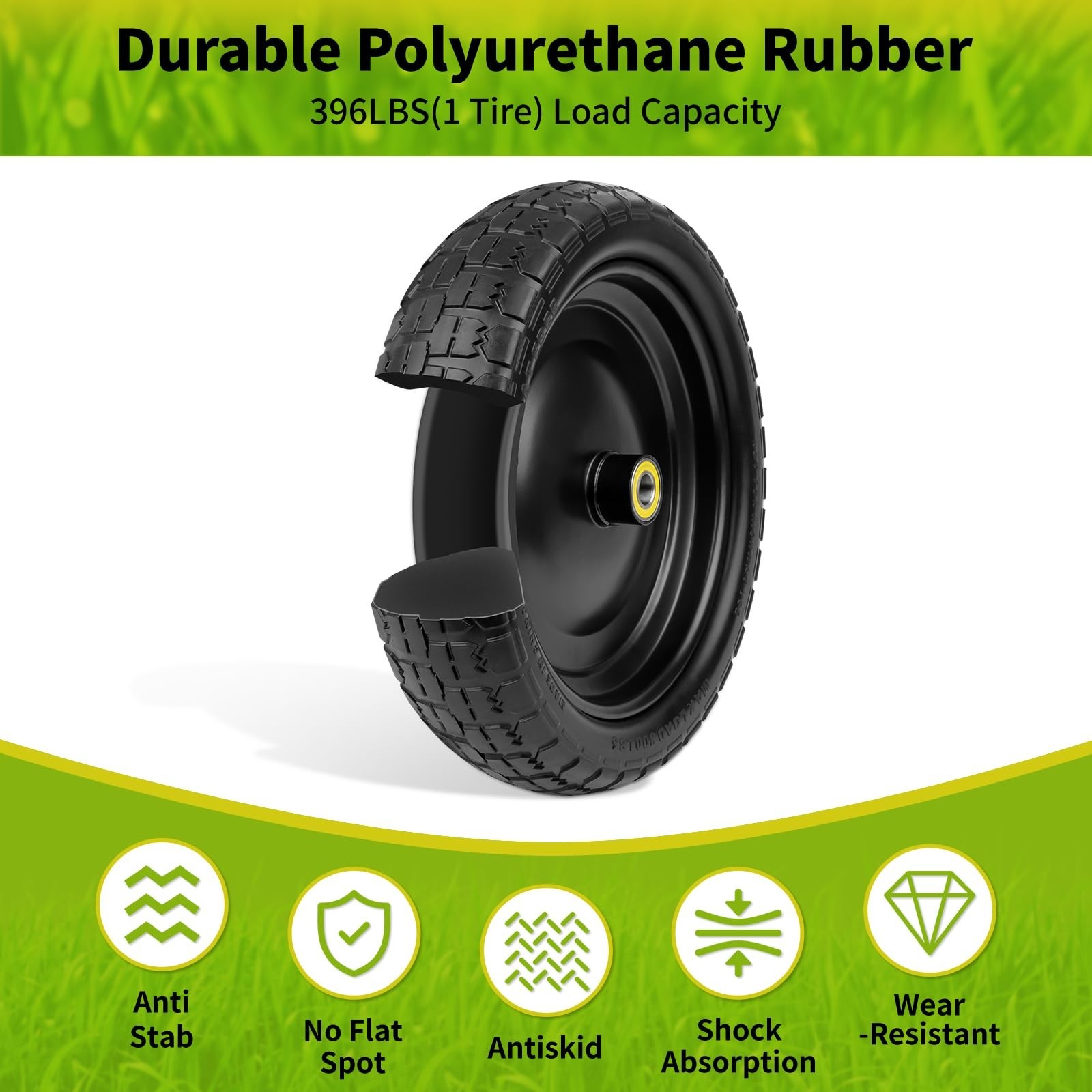 13 Inch Wheelbarrow Wheels, 4.00-6 Solid Flat Free Tires with 5/8″ Axle Bore …