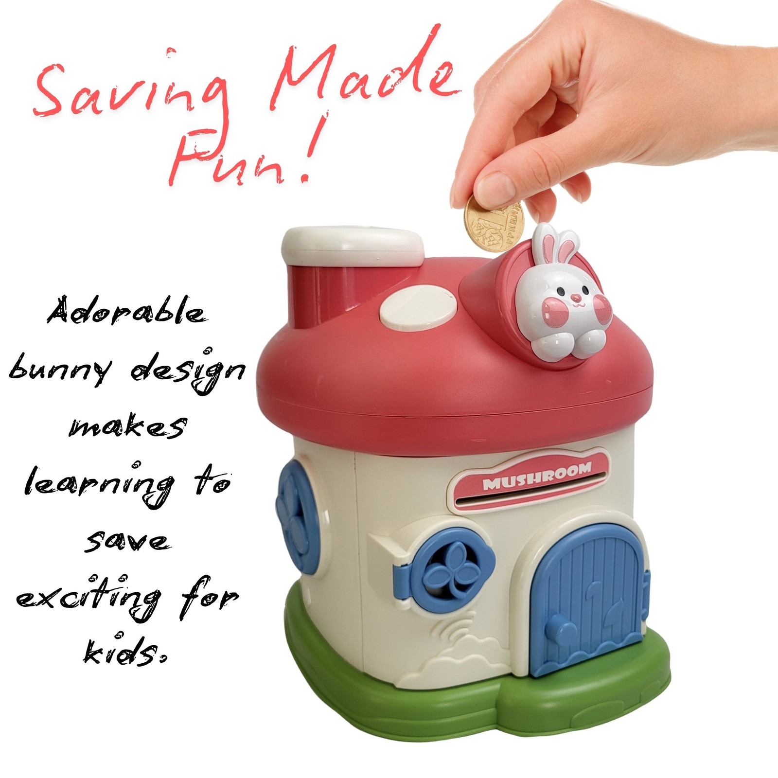 Mushroom House Piggy Bank Kids Secure Lock Money Box 2 Keys BPA Free ASTM