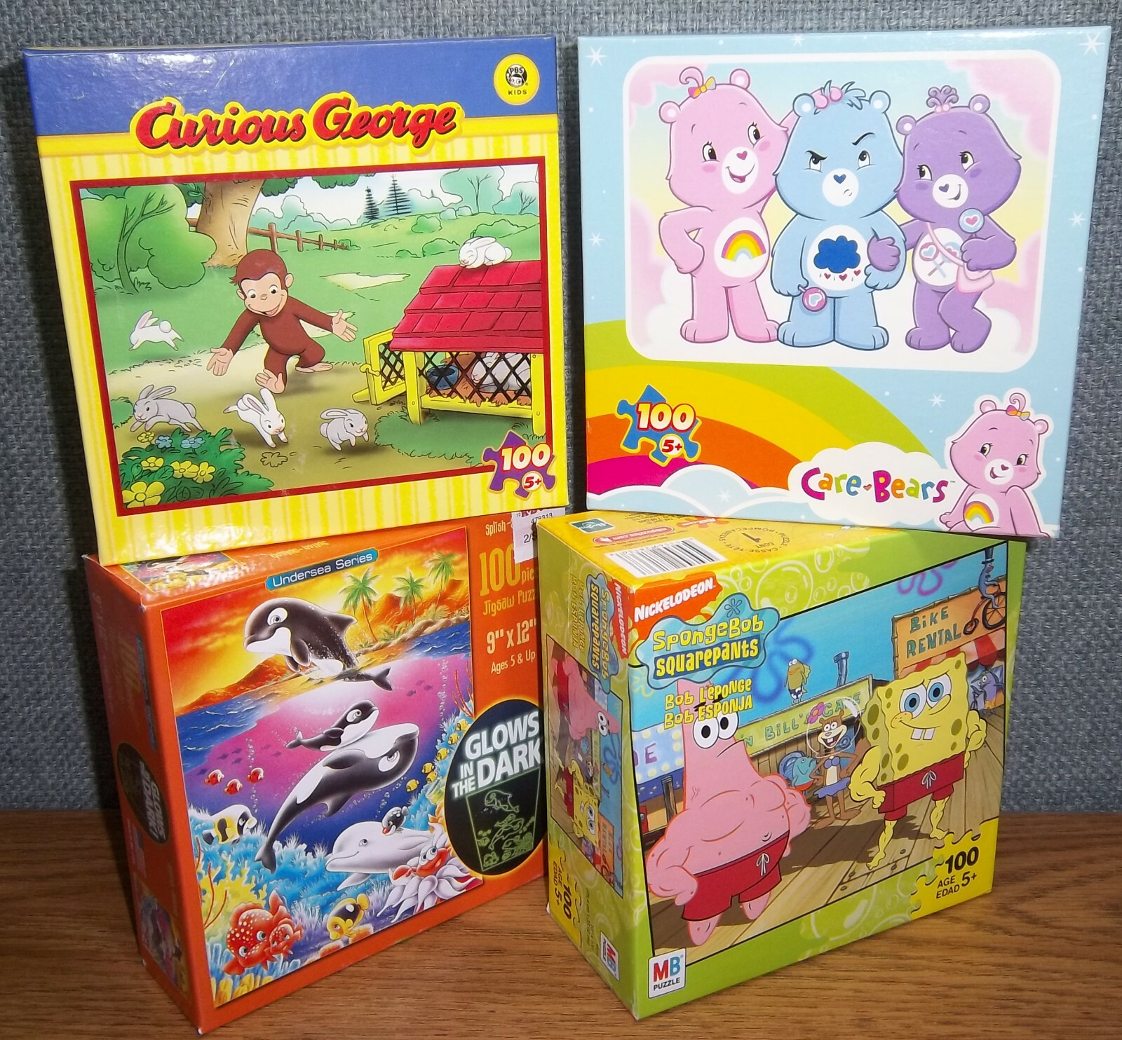 KIDS PUZZLES Curious George Care Bears Spongebob Sea Life Glow in Dark CHOOSE