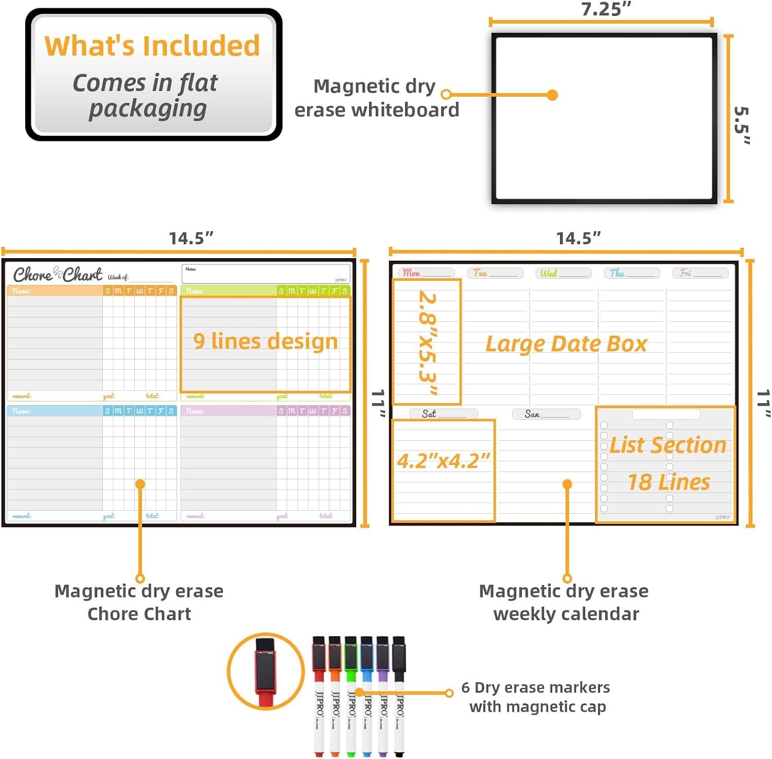 Family-Friendly Magnetic Chore Chart and Planner – Bonus Erase Markers Included
