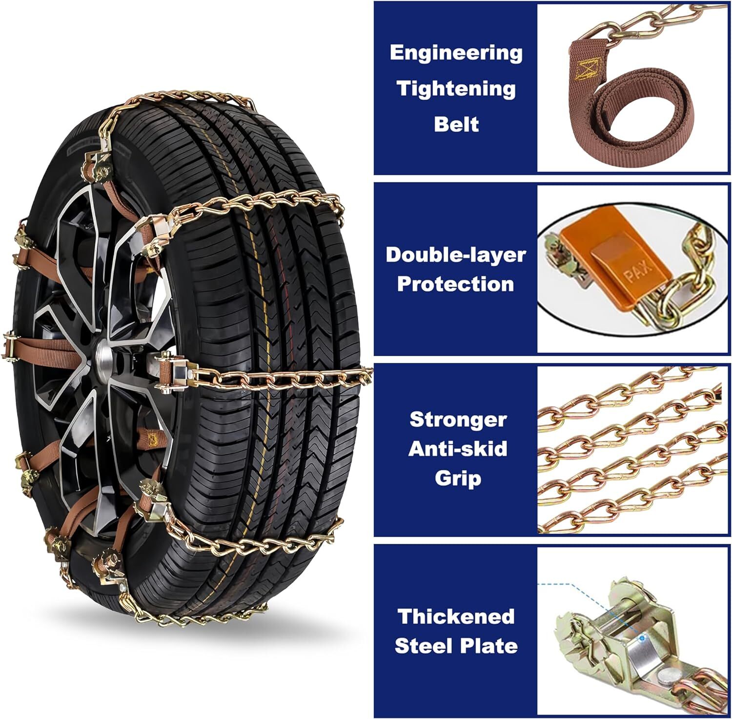 12 Pack Tire Snow Chains, Lypumso Emergency Cable Tire Chains, Anti-Skid