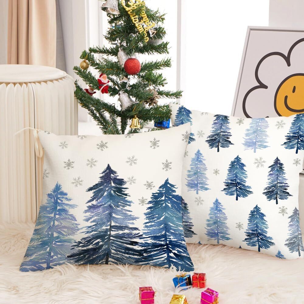 AACORS Christmas Pillow Cover 18X18 Inch Christmas Trees Snowflake Decorations