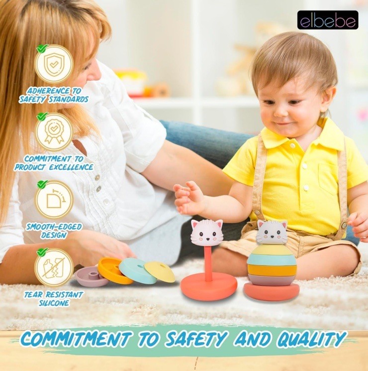 Elbebe Silicone Stackable Animal (Dog) BPA Free 6 Months-4 Years Montessori Toy
