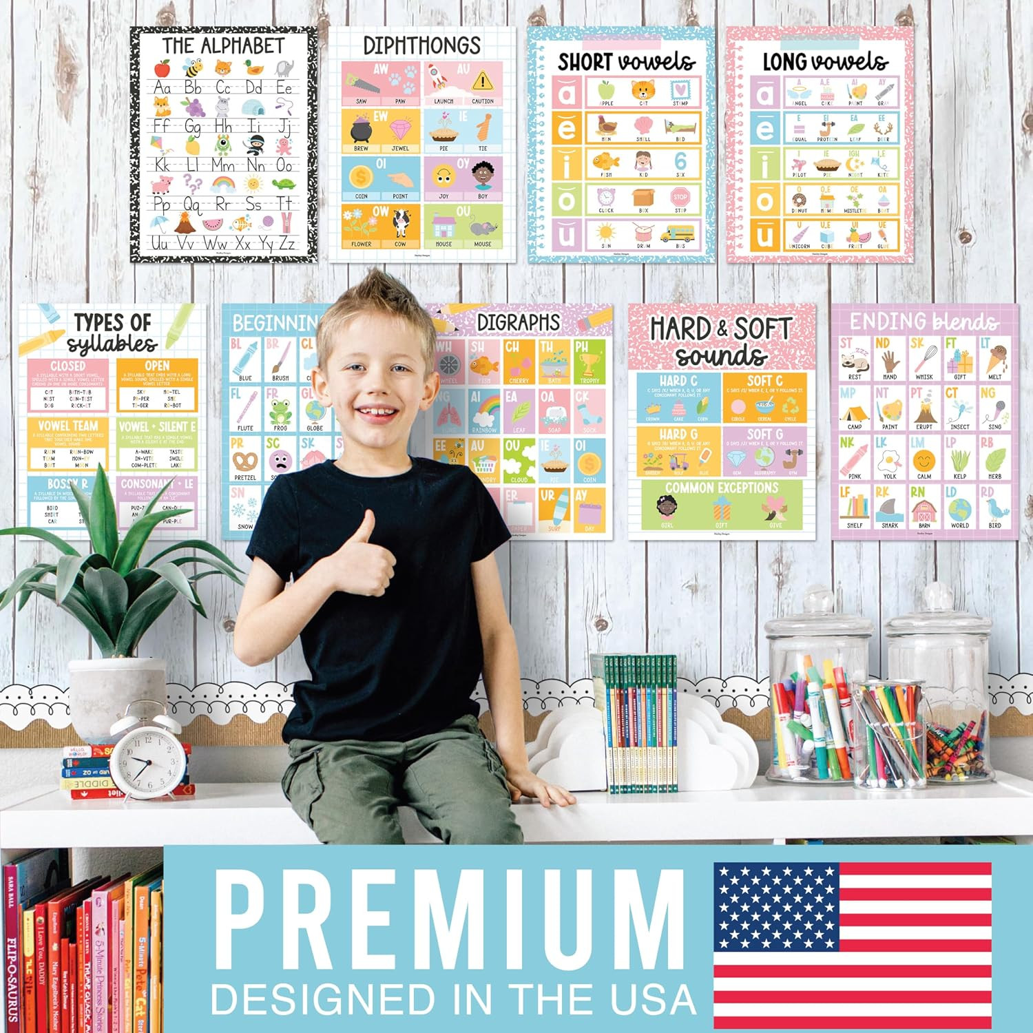 Phonics Posters for Classroom Must Haves – 9 Sound Wall for Kindergarten & Eleme