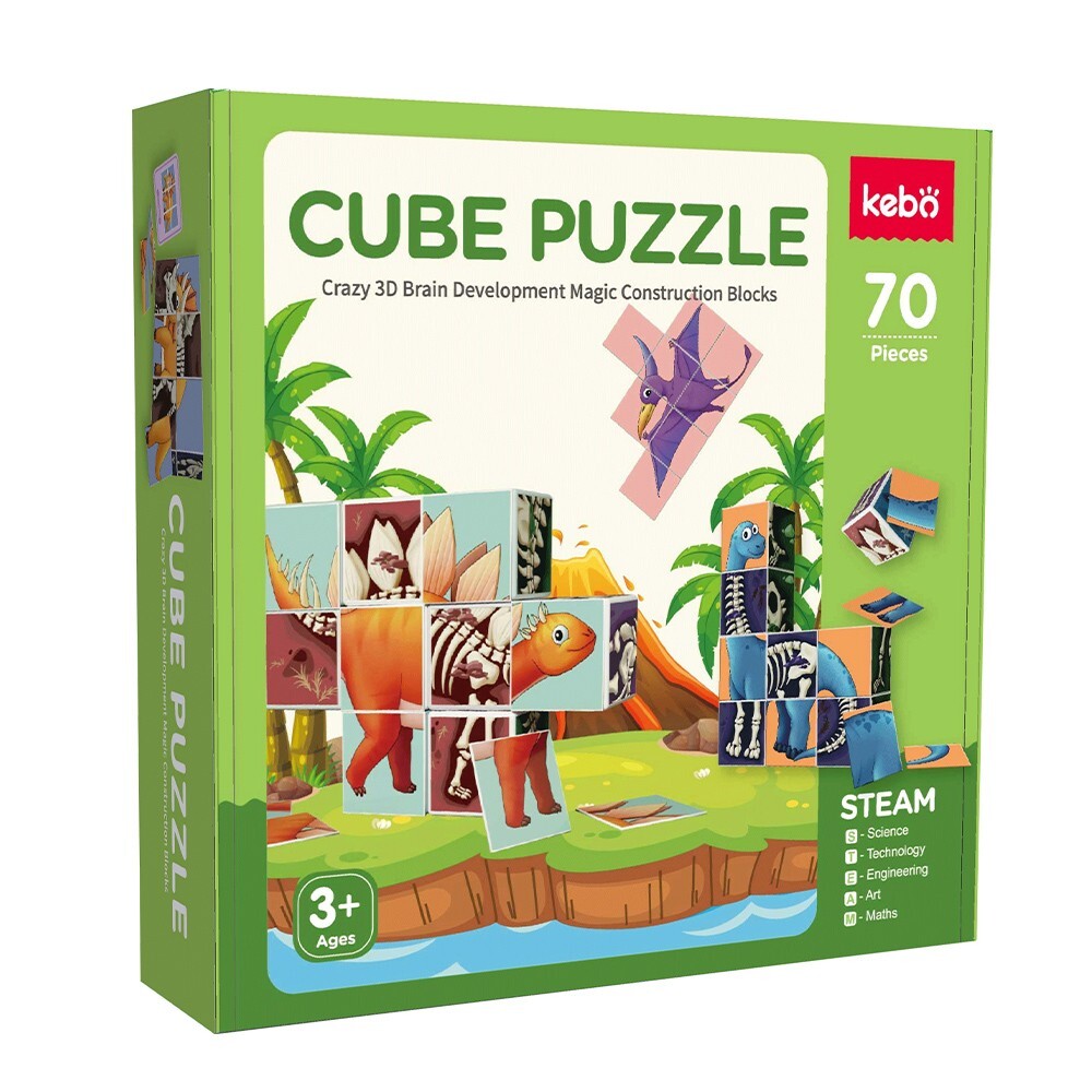 Dinosaur Magnetic Cube Puzzle Blocks Educational Toy for Toddlers 3+ STEAM