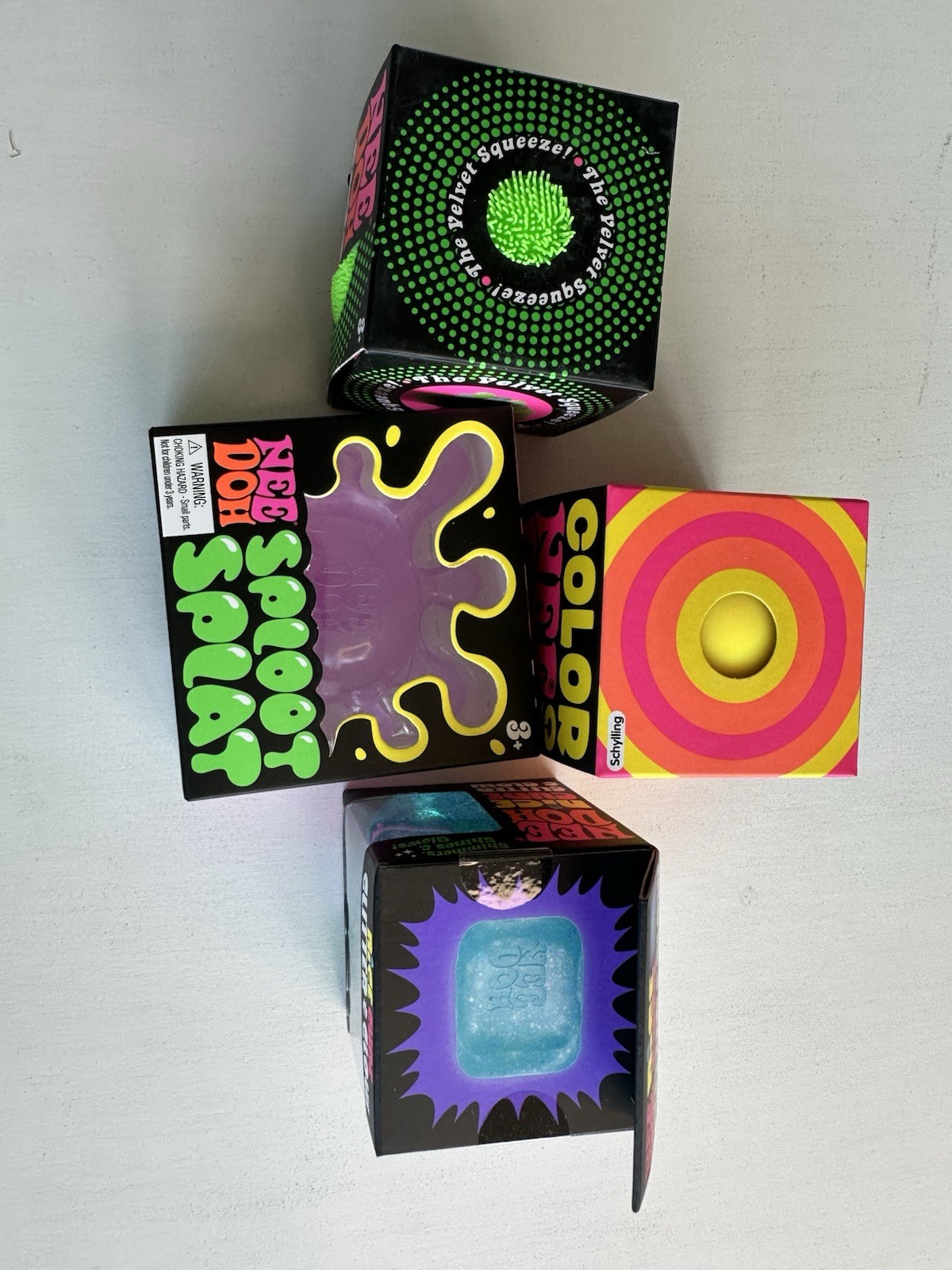 Rare NeeDoh Squishy Lot of 4 Authentic Color Change Fuzz Ball Nice Cube Splat