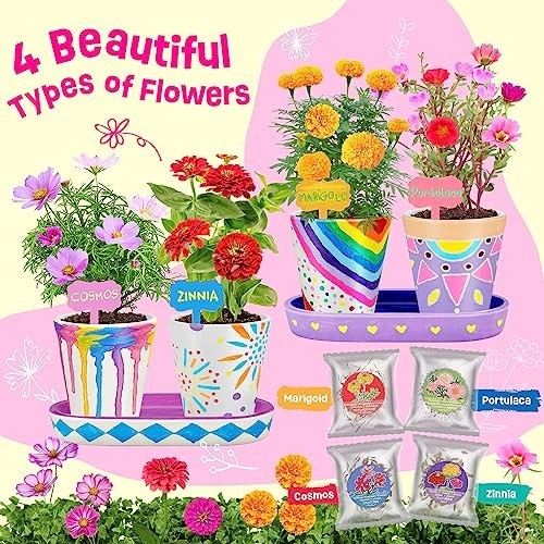 4 Set Paint & Plant Flower Gardening Kit – Gifts for Girls Ages 8-12, Arts…