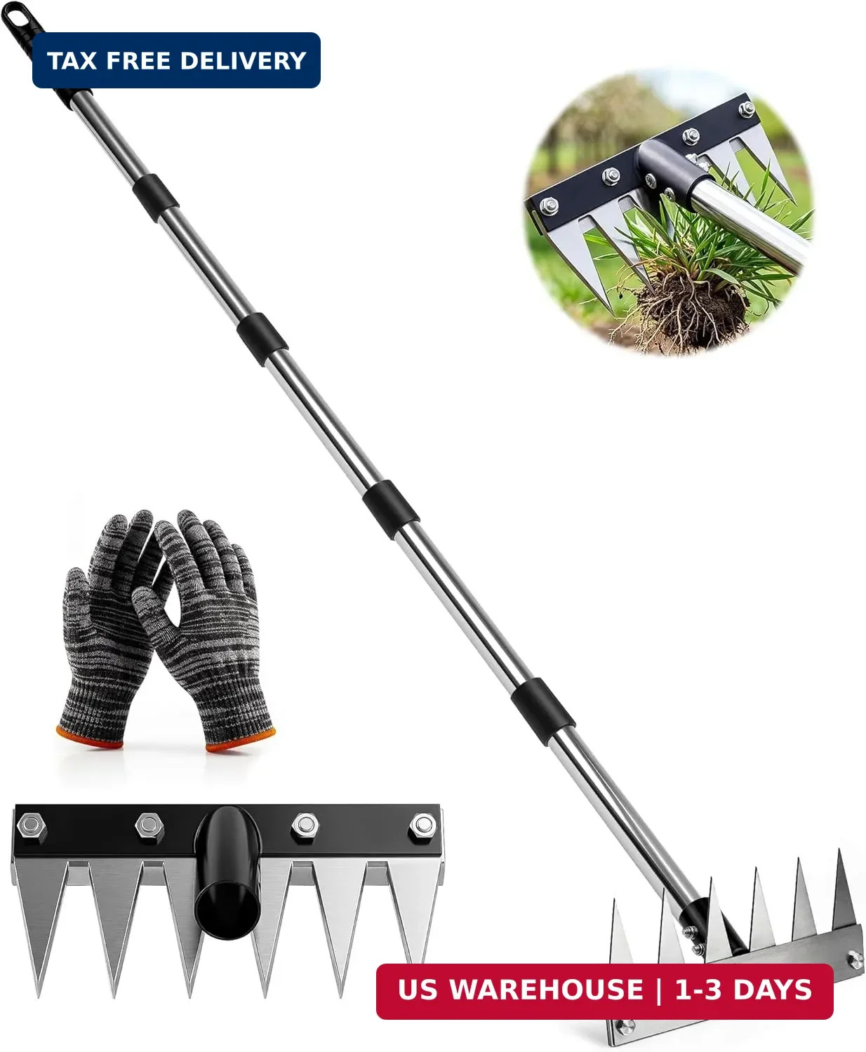 Weed Rake Tool for Garden, 2.0 Upgraded Heavy Duty Iron Weed Puller Tool with 71