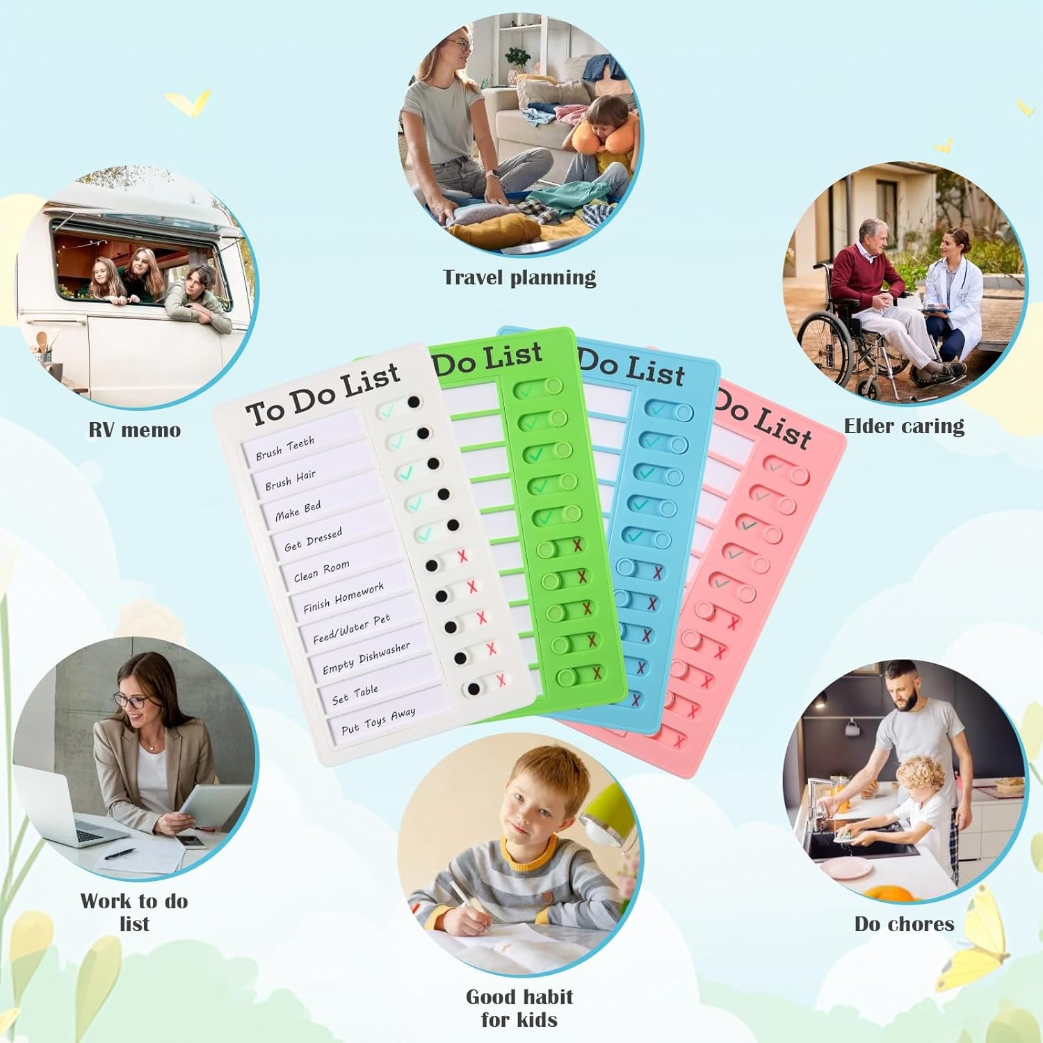 Chore Chart for Kids Daily Sliding Task Board Checklist Visual Schedule 4pk