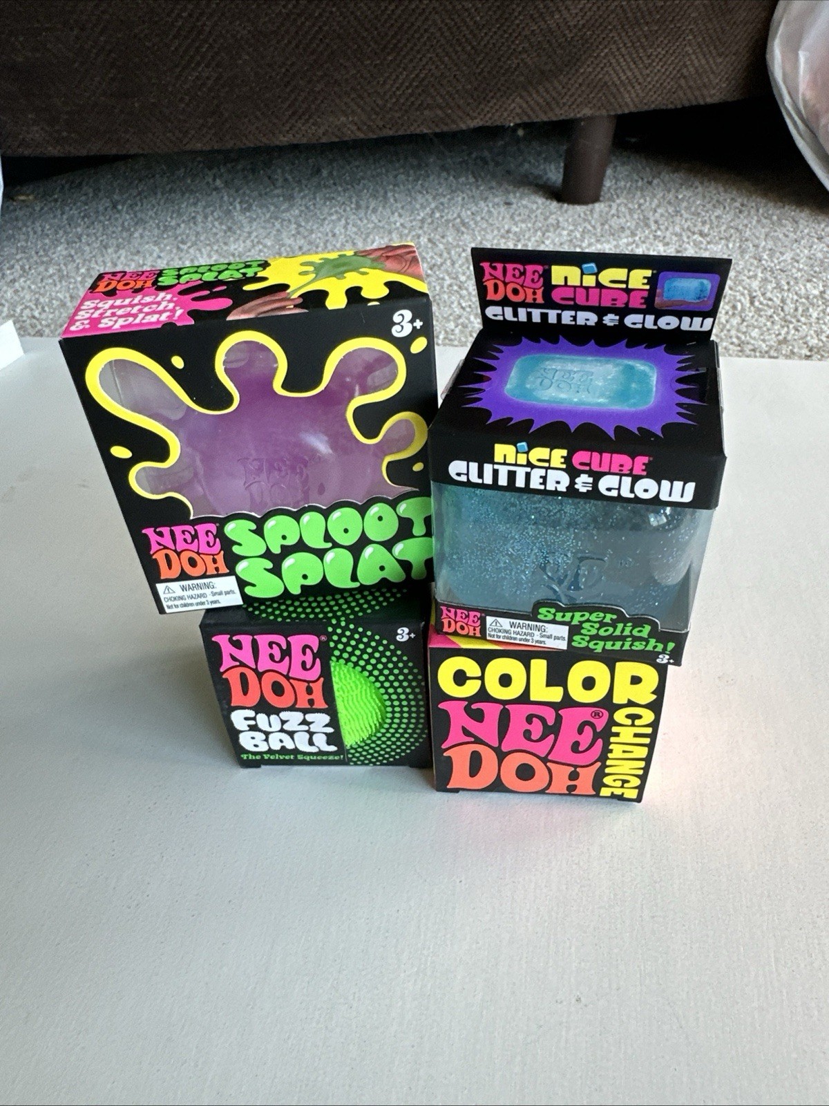 Rare NeeDoh Squishy Lot of 4 Authentic Color Change Fuzz Ball Nice Cube Splat