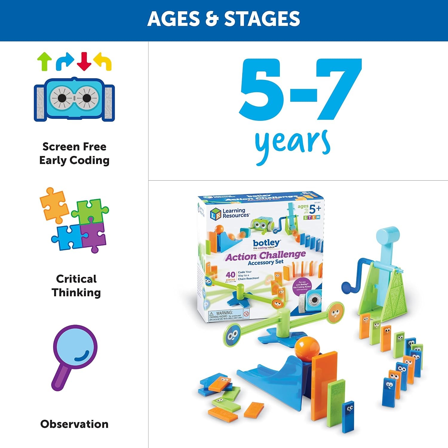 Learning Resources Botley Coding Robot Kit Action Challenge Set, Chain Reaction