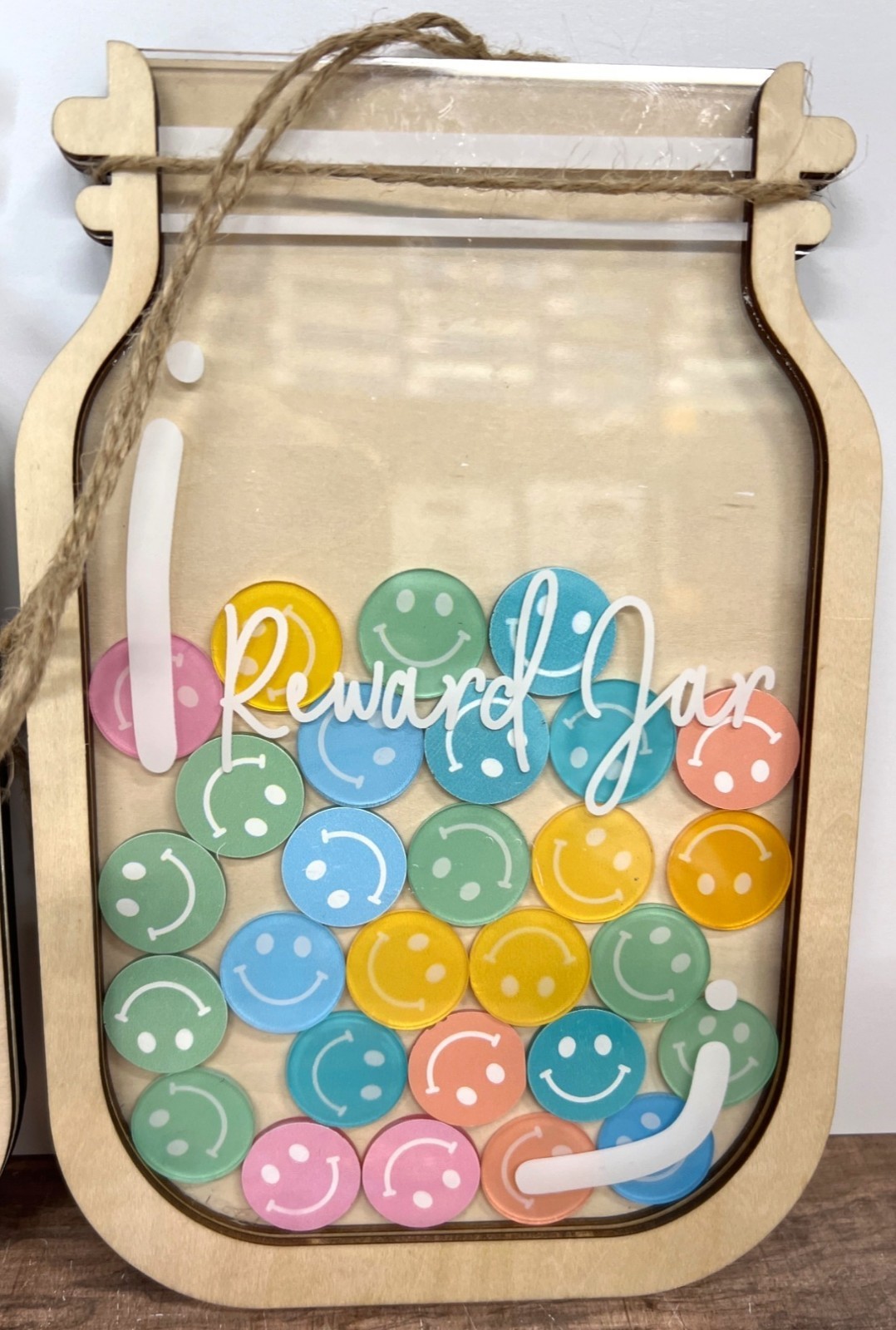 2 Wooden & Acrylic Reward Jar With Colorful Smiley Face Tokens