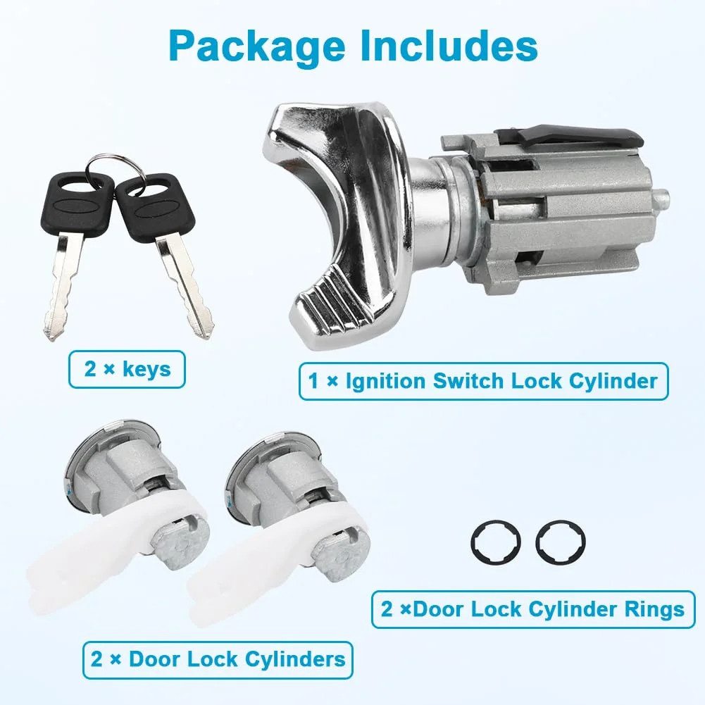 Ignition Switch & 2 Door Lock Cylinder w/Key Fit for Ford Bronco F-150 250 350 R