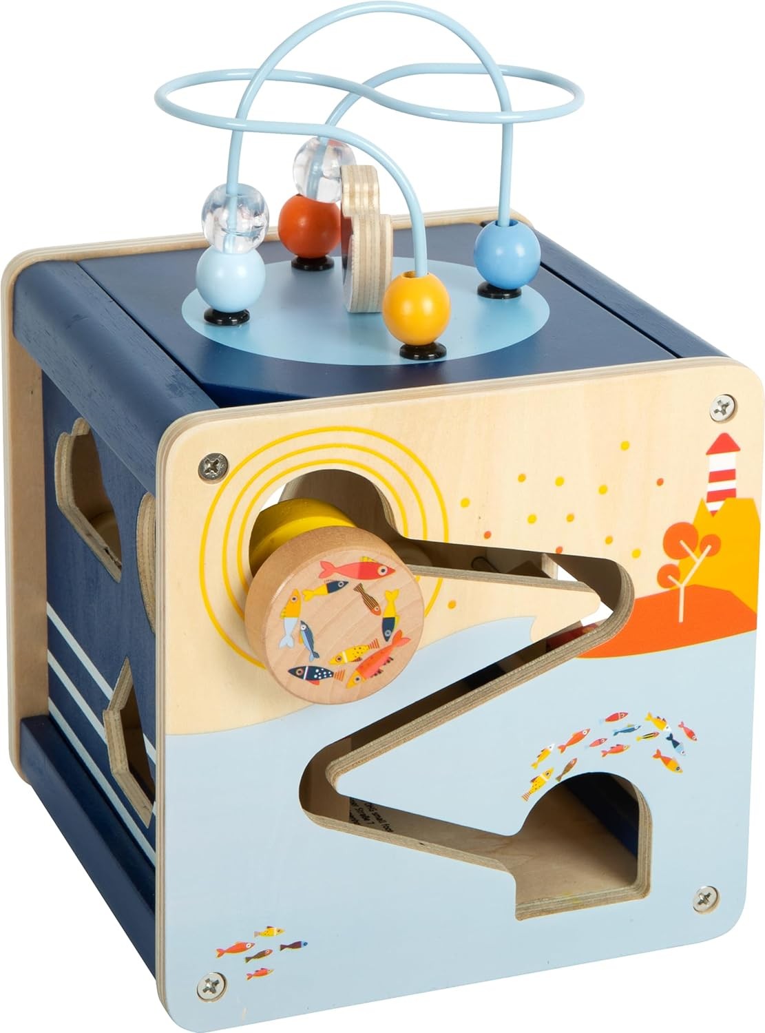 small foot Big Ocean Activity Cube Made of Wood, Maritime Motor Toy for Toddlers