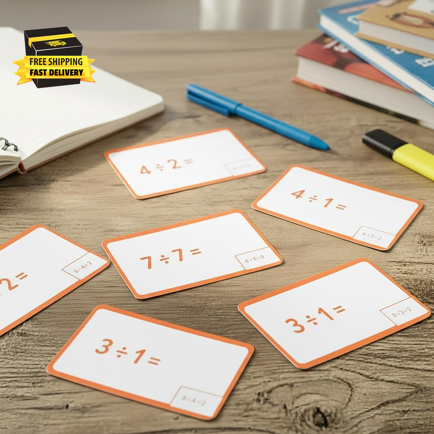 BAZIC Division Flash Cards (36/Pack) | Answer Printed on Each Card for Self-Chec