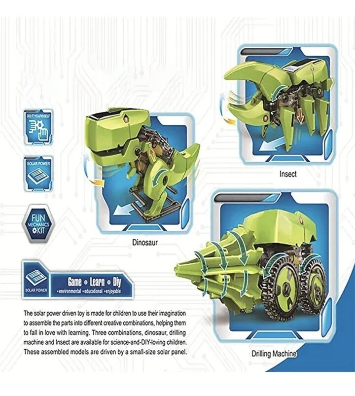 T4 Transforming Solar Powered Multi-Robot, Dinosaur, Drilling Machine, Insect