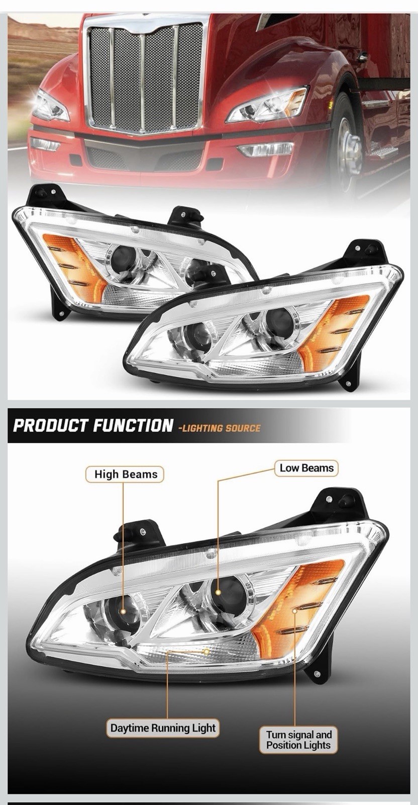 Fit for 2011-2023 Peterbilt model UT-P59-0009,Truck Projector Headlight Pair/Set