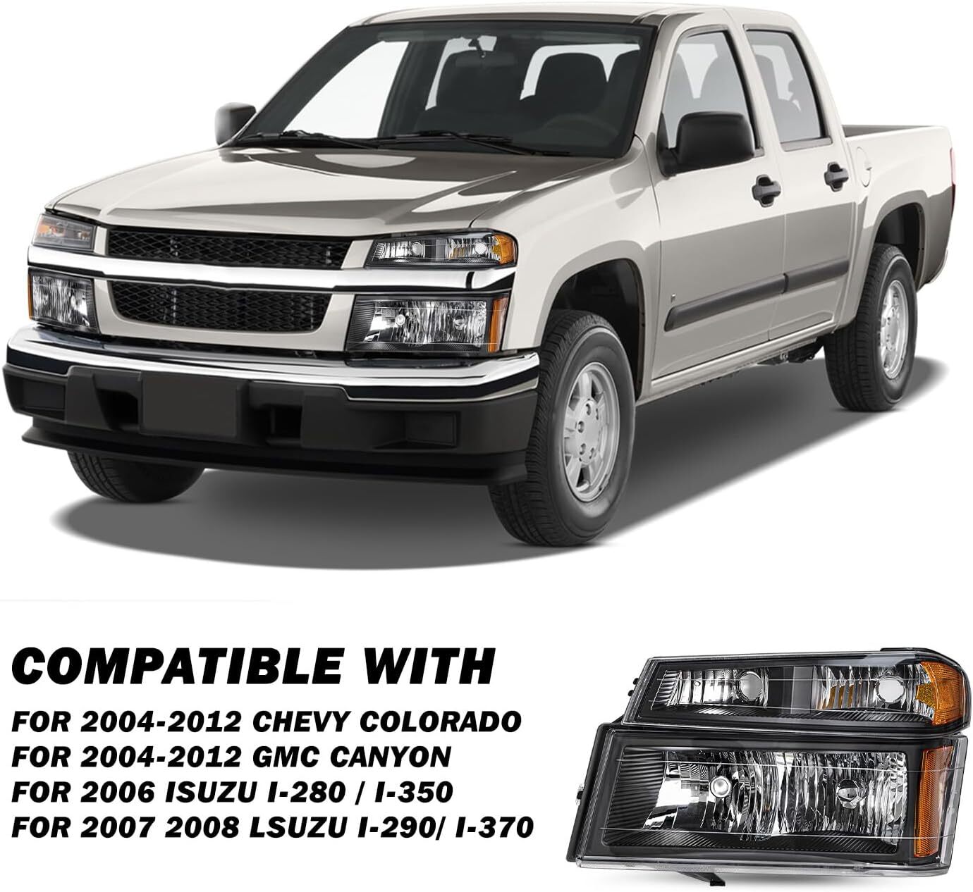 04-12 Chevy Colorado GMC Canyon Headlight Assembly 4pcs Black Housing Amber