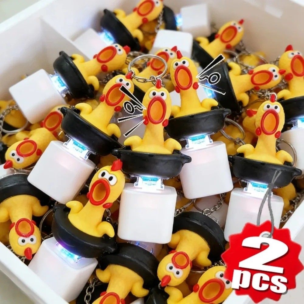 Funny Screaming Chicken Keychain Sound Light Press Button Fidget Toy Gift