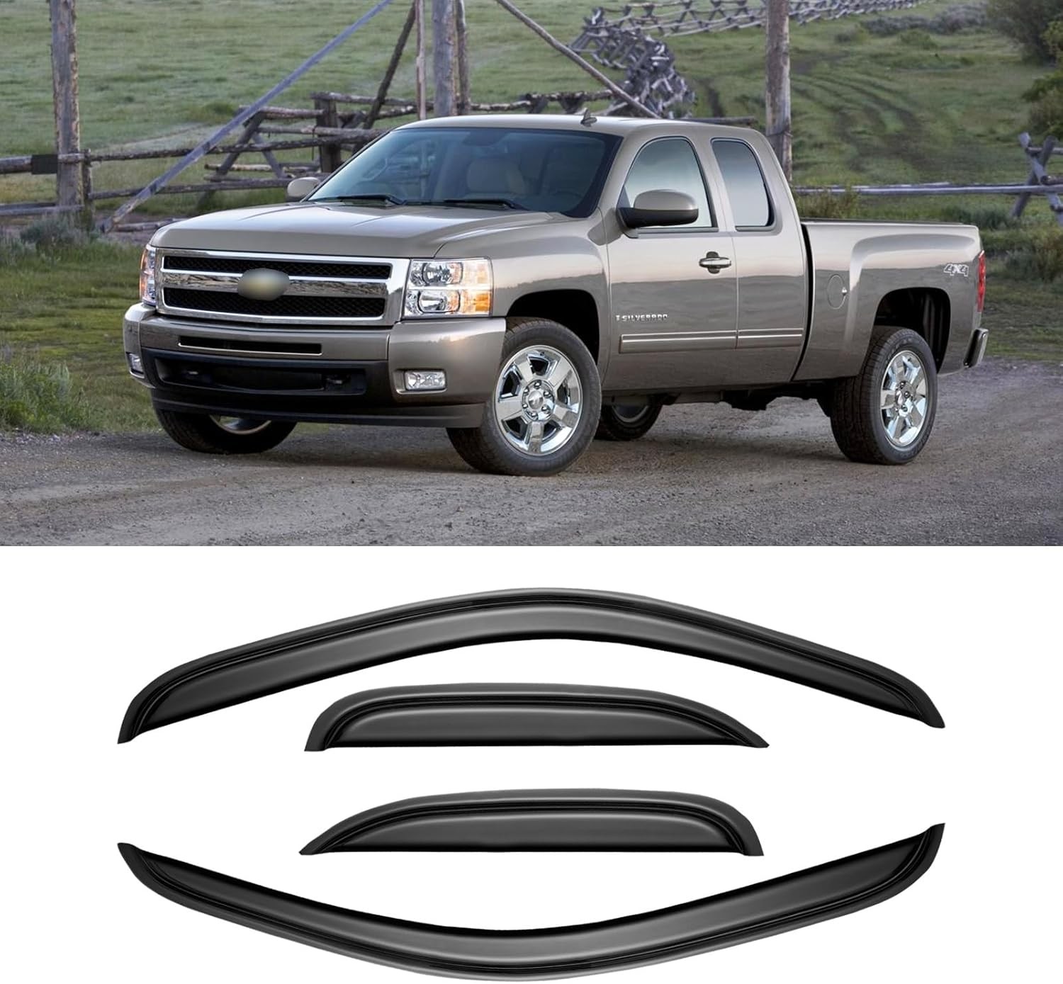 Window Rain Guards for 2007-2013 Chevy Silverado & GMC Sierra 1500 for Extended