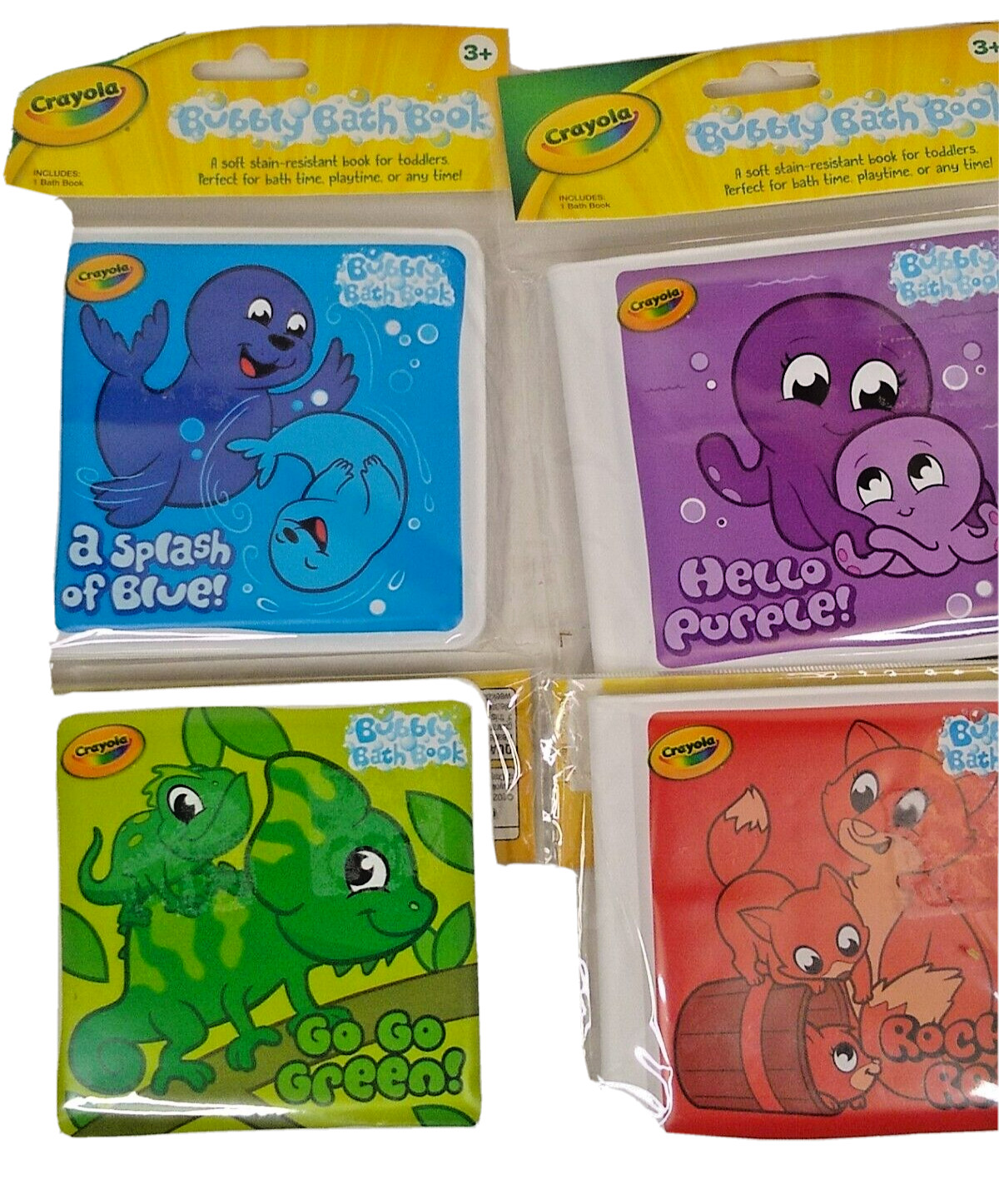 4 Crayola Bath Book Red Green Purple Blue 4.5 X 4 inch Ages 3+