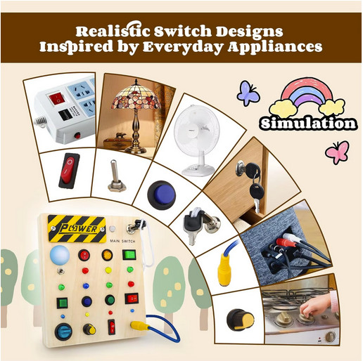 Montessori Busy Board Wooden Sensory Toy w/ Light Switch
