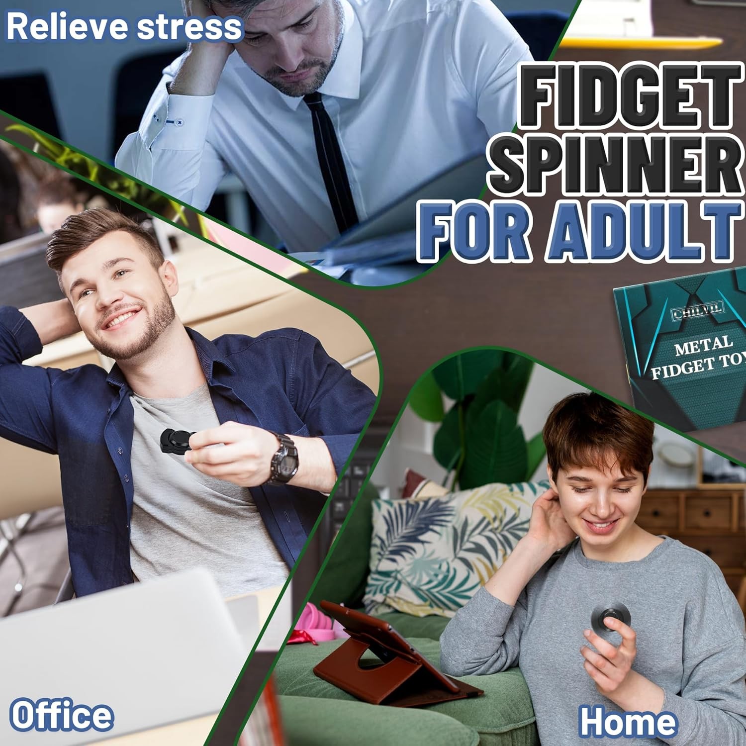 Premium Pocket-Sized Rotating Clicking Sliding Tactile 3-in-1 EDC Fidget Spinner