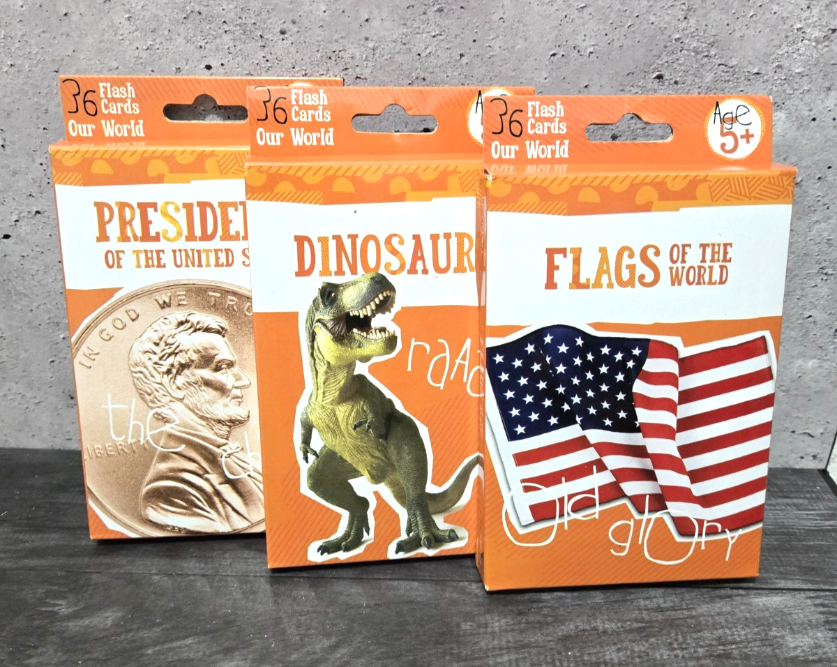 Bendon Learning Flash Cards Bundle – Presidents, Dinosaurs, Flags of the World