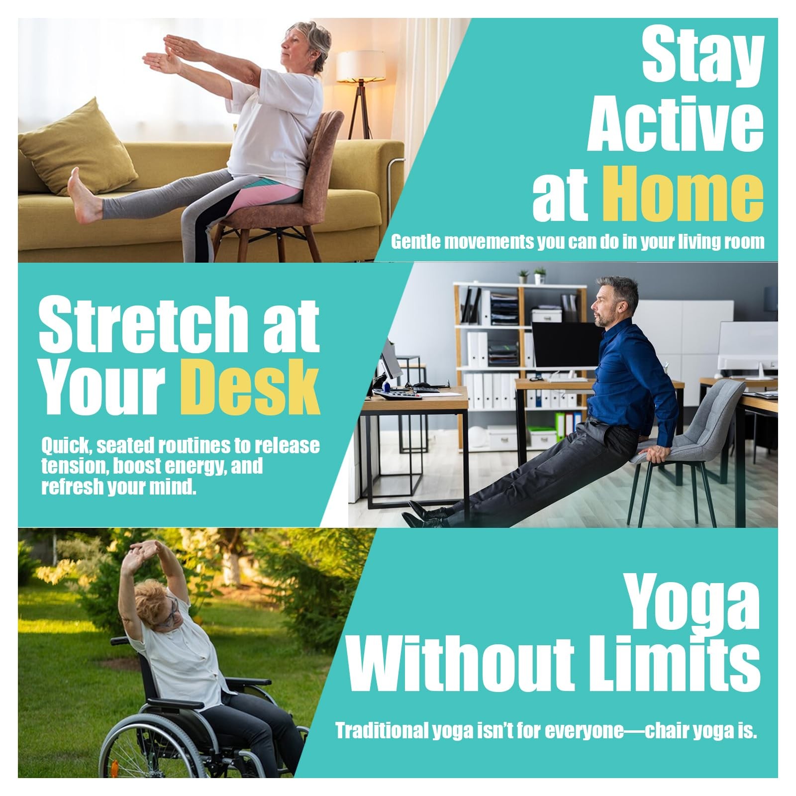 Oversized Chair Yoga Cards for Seniors – 53 Step-by-Step Tai Chi Chair Deck, …