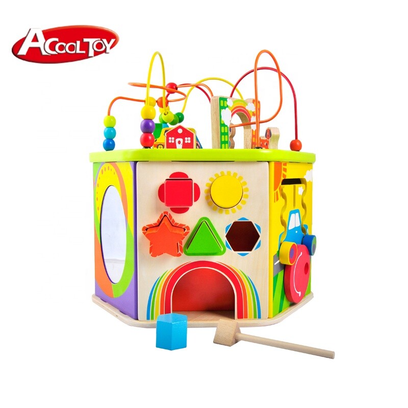 AC7608 My busy town,Wooden toy kid 7 in 1 rotated active cube toy six sides toys