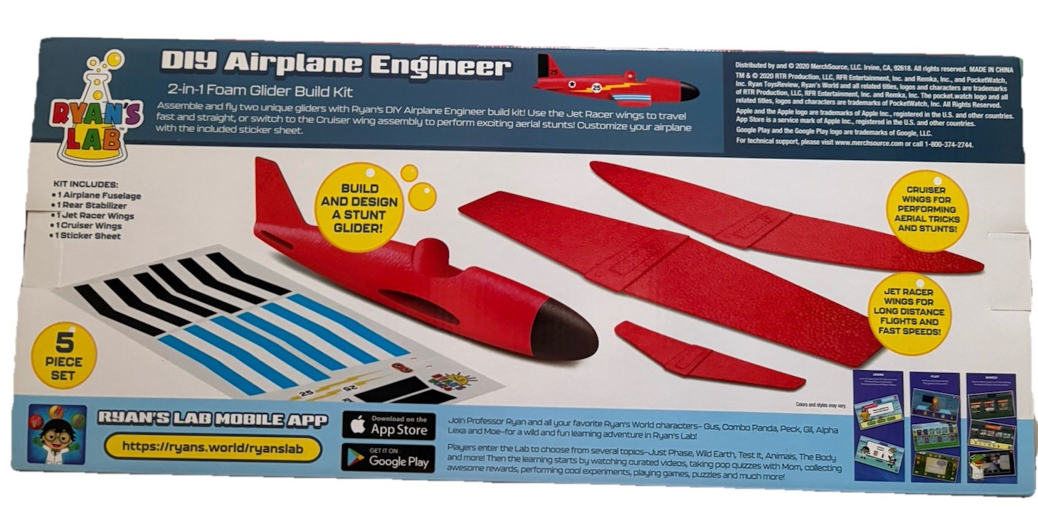 Ryan’s World 2-in-1 Foam Stunt Glider DIY Airplane Engineer Building Kit 5 Piece