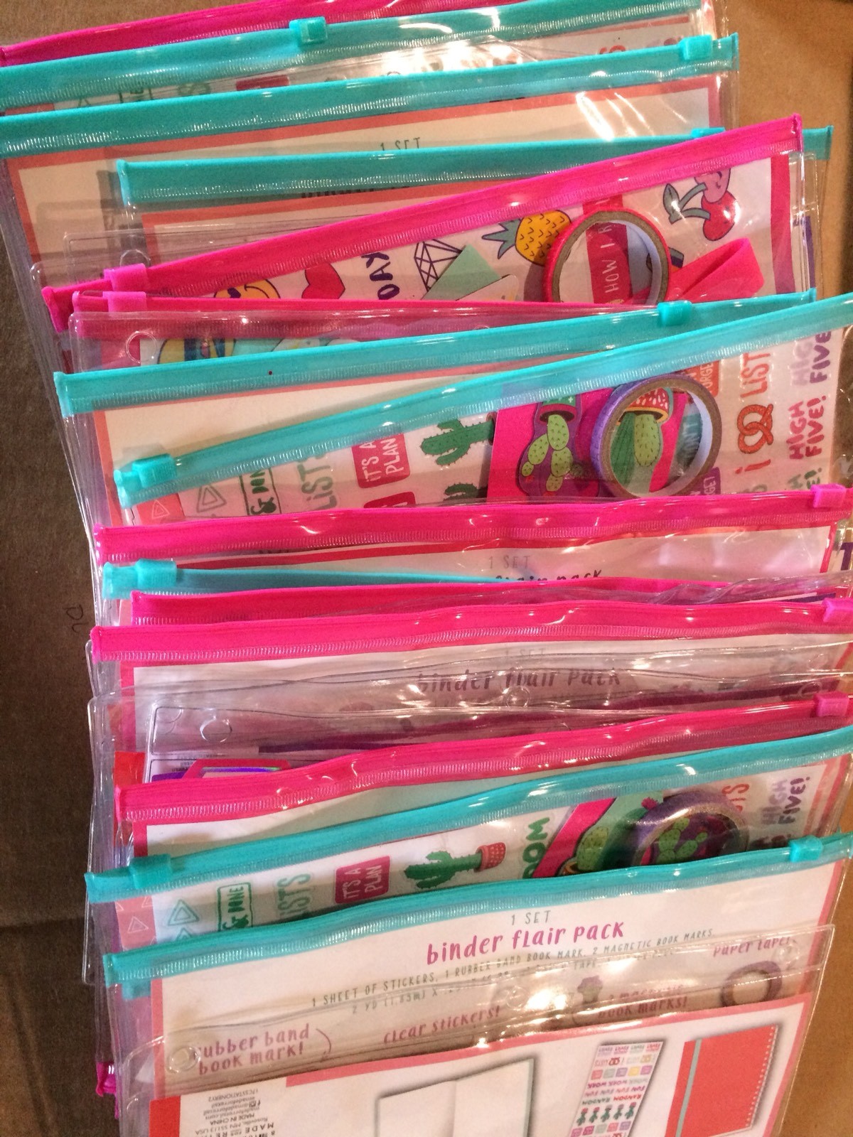 Lot Of 16 Plastic Binder Flair Packs Girls Plastic Pink & Teal New!!
