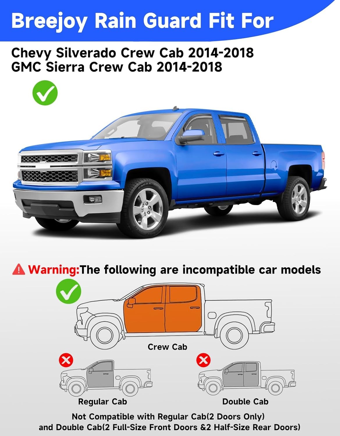 Chevy Silverado 2014-2018 Rain Guards Extra Durable Fitment Chevrolet Exterior