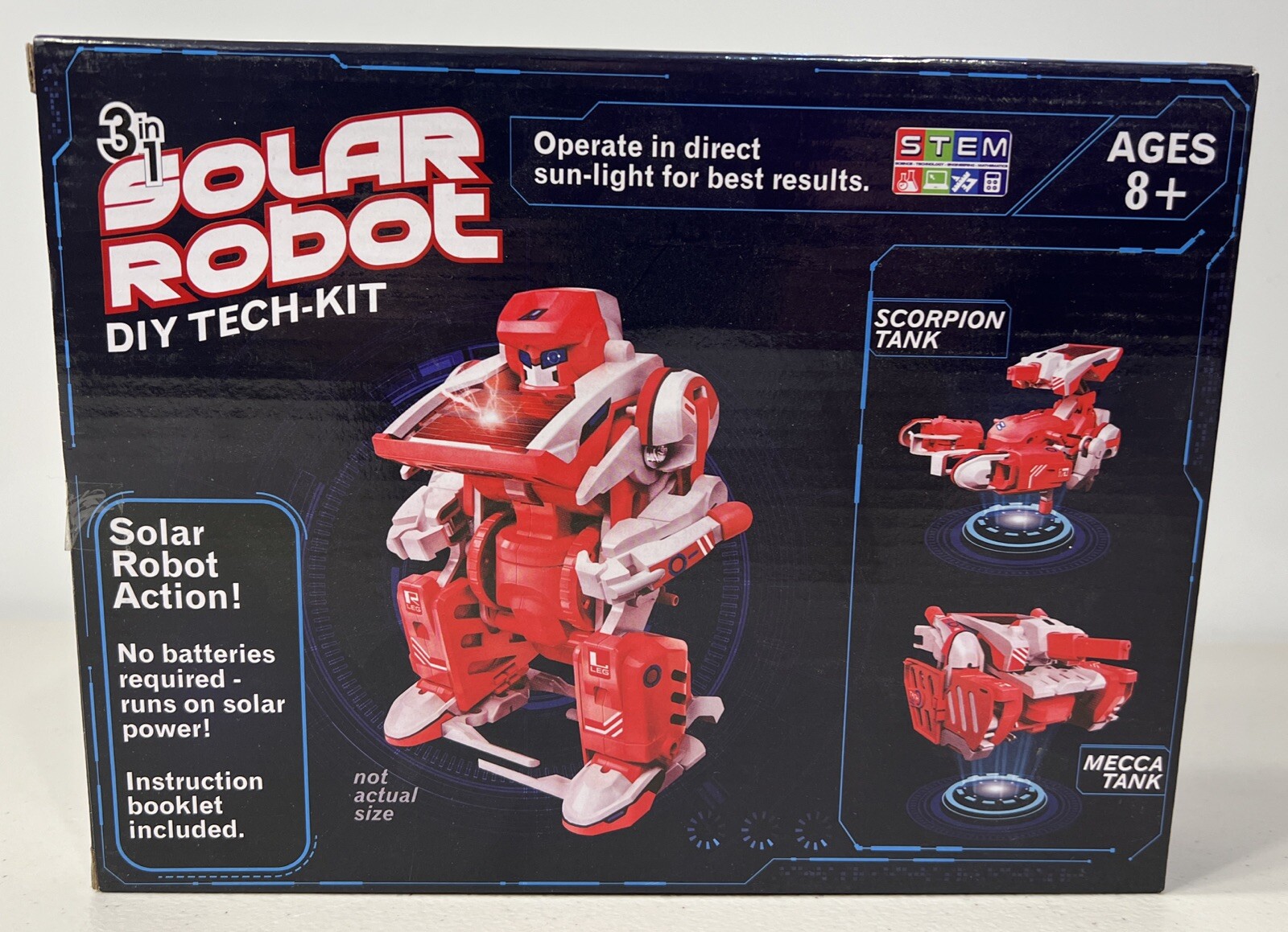 STEM Tech Kit Solar Robot Do It Yourself Ages 8+ Assemble 3 Robots In 1 Kit NIB