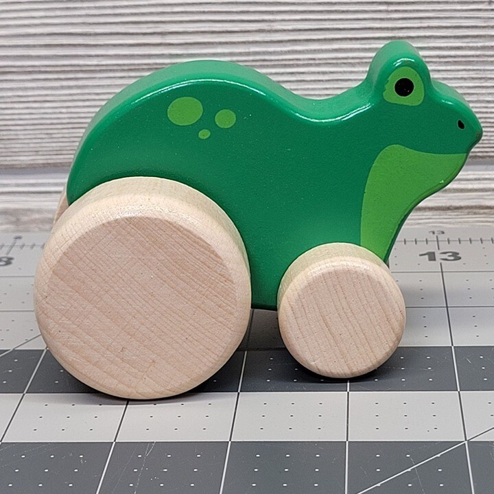 Green Wooden Wheel Frog Jumping Push Toy Walgreens Happy Go Fluffy