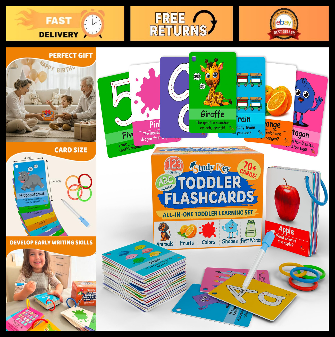 ABC Flash Cards for Toddlers 1-3 – First Words, Alphabet, Animals, Colors, Numbe