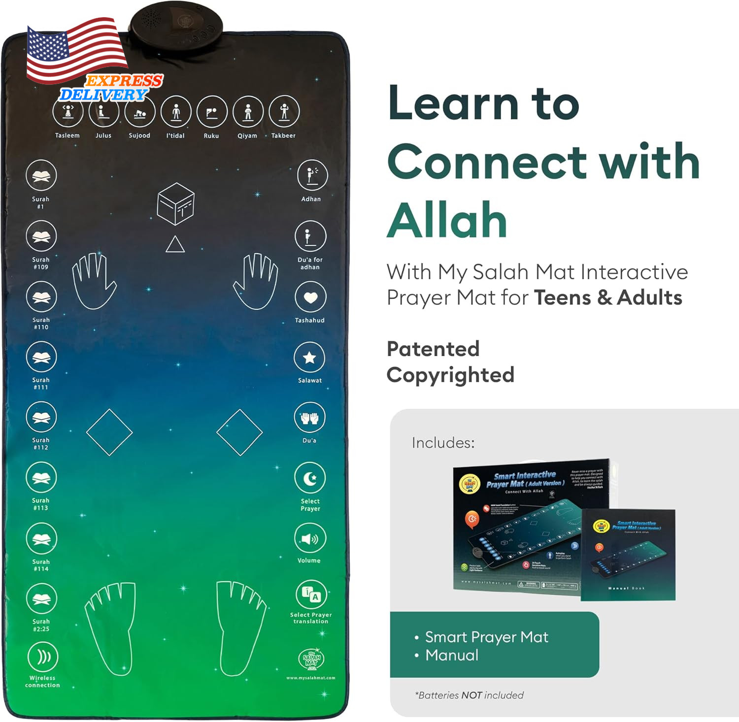 Salah Mat Interactive Prayer Mat & Reverts Learning Surahs Salah Duas & More