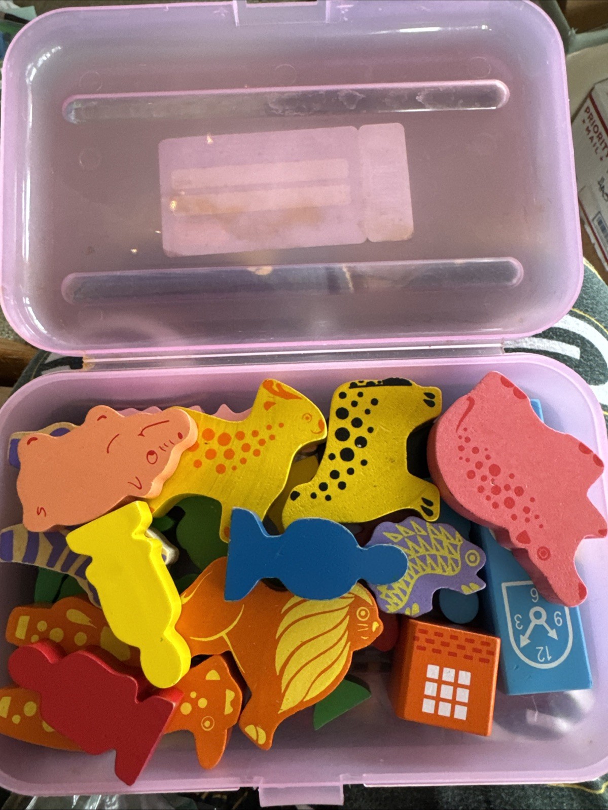 Set of 25 Wooden Zoo Animal Blocks Toys Preschool Kids Homeschool Educational