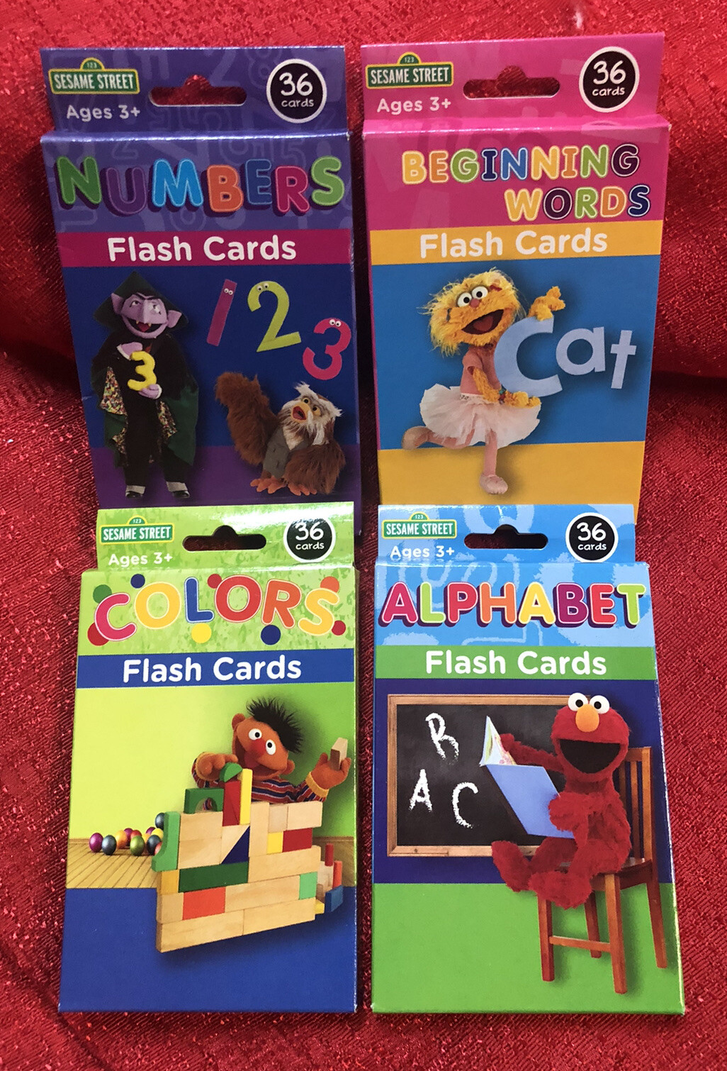 4 Packs Of Sesame Street Flash Cards Numbers Colors ABC’s & First Words