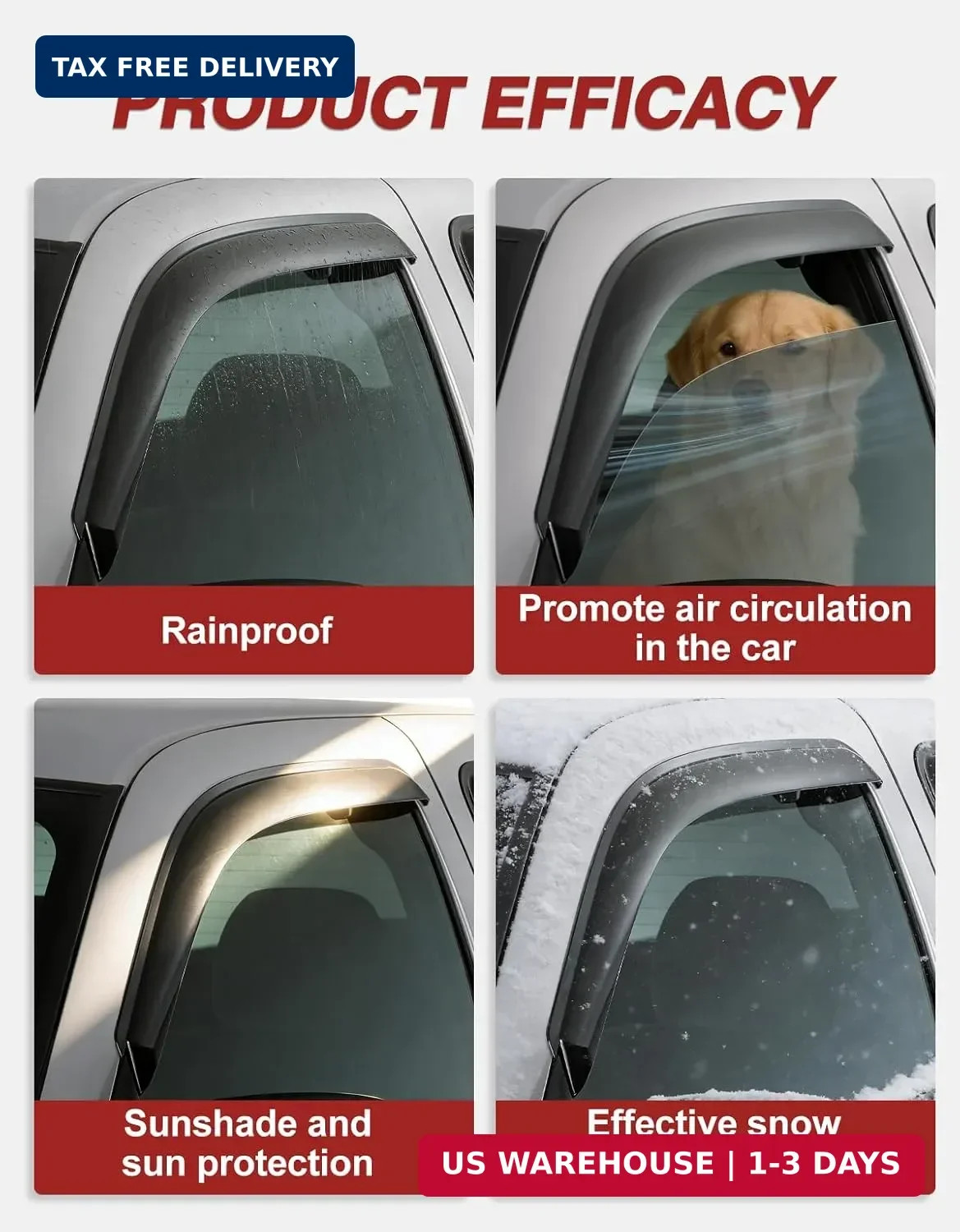 6pcs Outside-Mount Window Rain Guards Fit for 2011-2021 Jeep Grand Cherokee, Ext