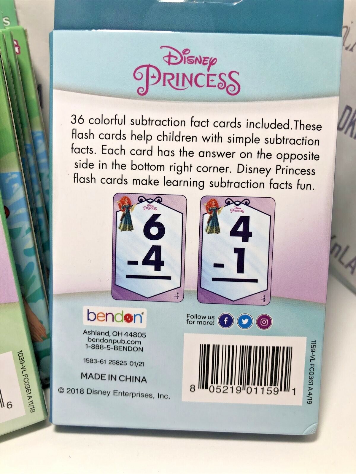 Lot of 3 Disney Princess Learning Flash Cards, Addition, Subtraction, Numbers &