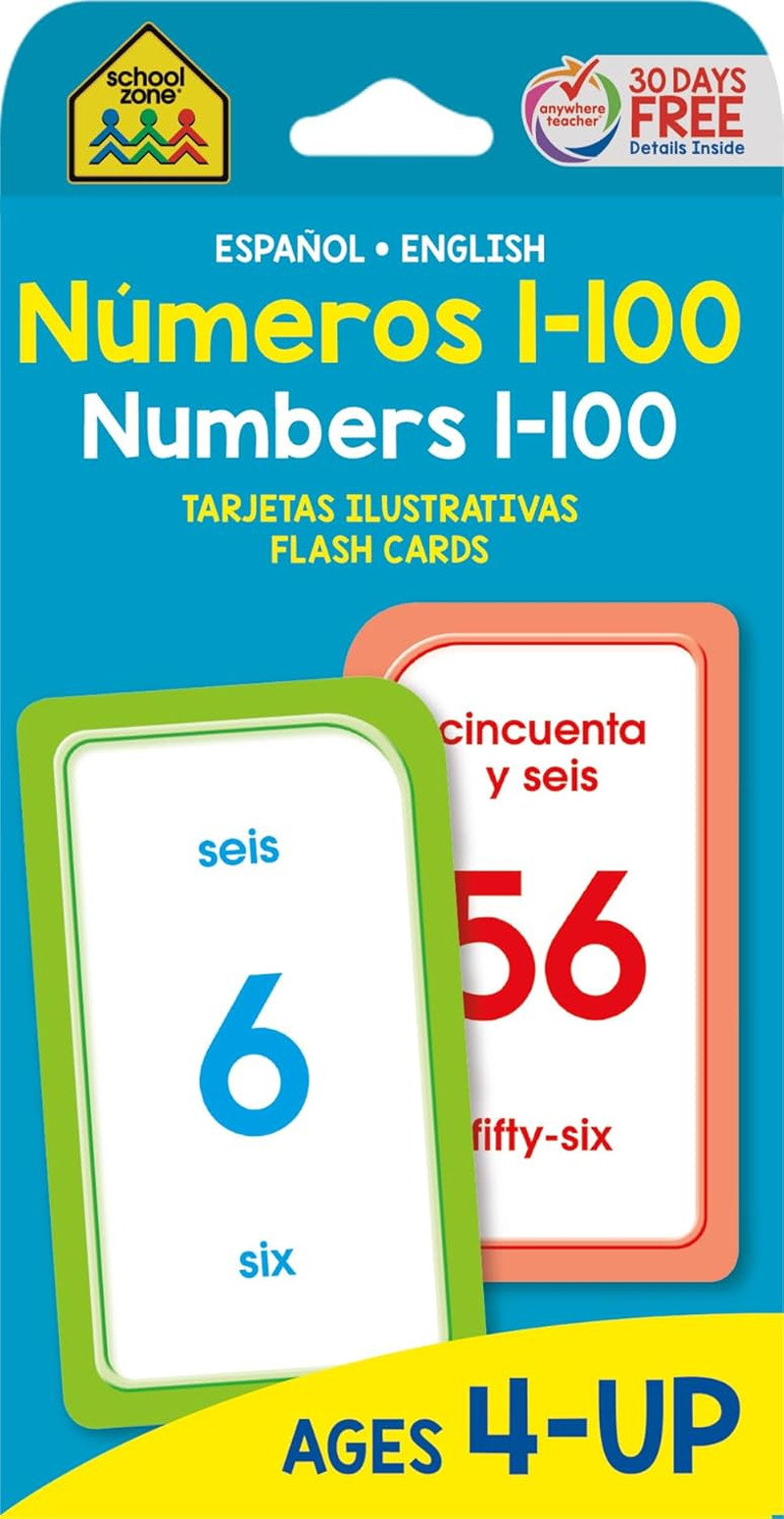 School Zone – Bilingual Numbers 1-100 Flash Cards – Ages 4+, Preschool to