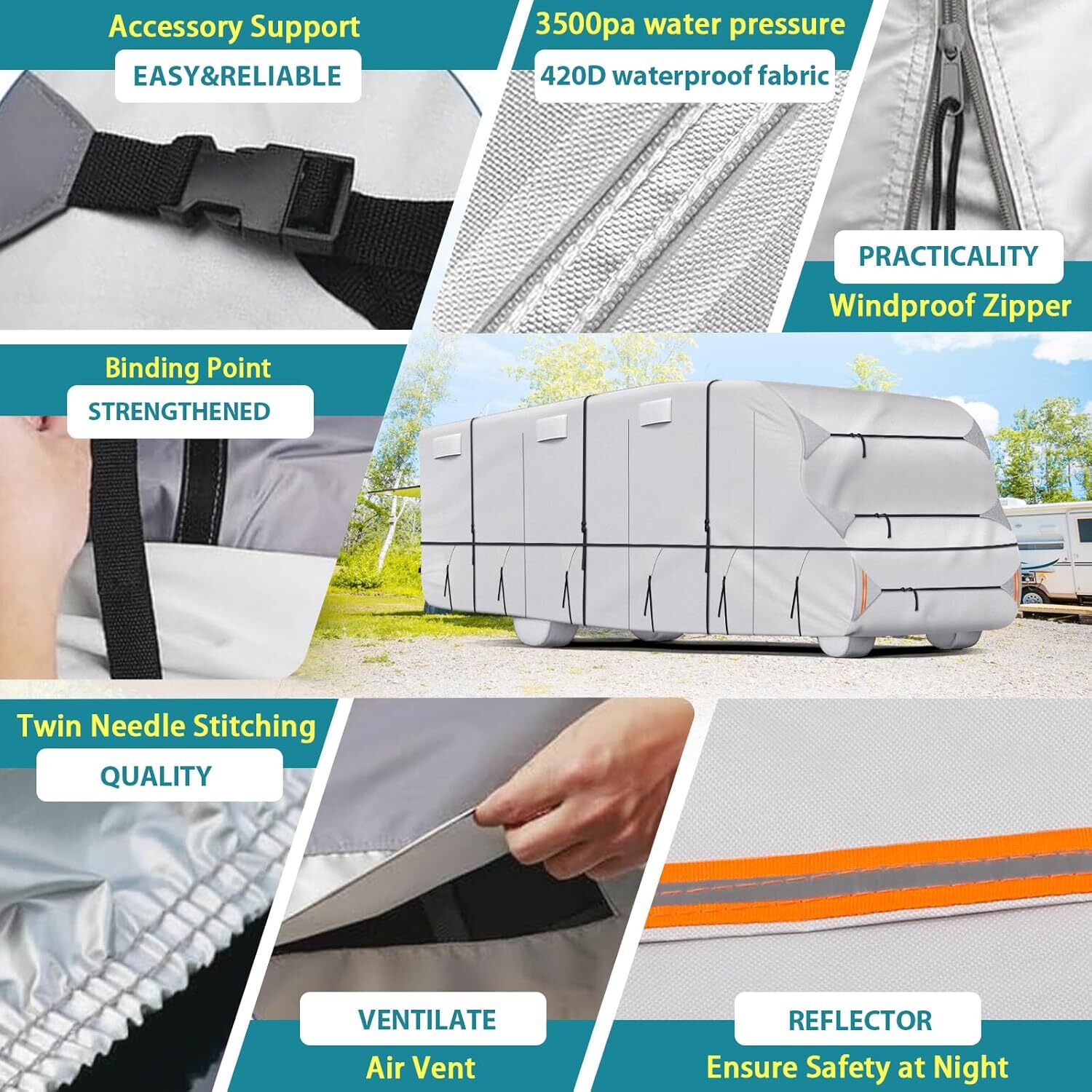 420D Top Class C RV Cover Fits 29′-32′ Waterproof Rip-Resistant Anti-UV