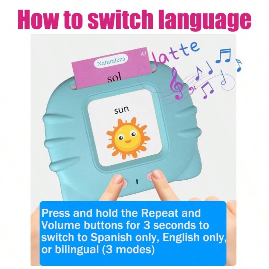 Spanish English Talking Flash Cards 224 Sight Words Bilingual Learning Toy