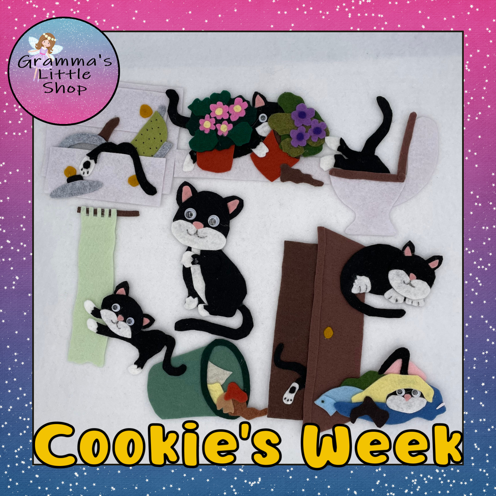 Cookie’s Week Felt Pieces for Felt or Flannel Board Play